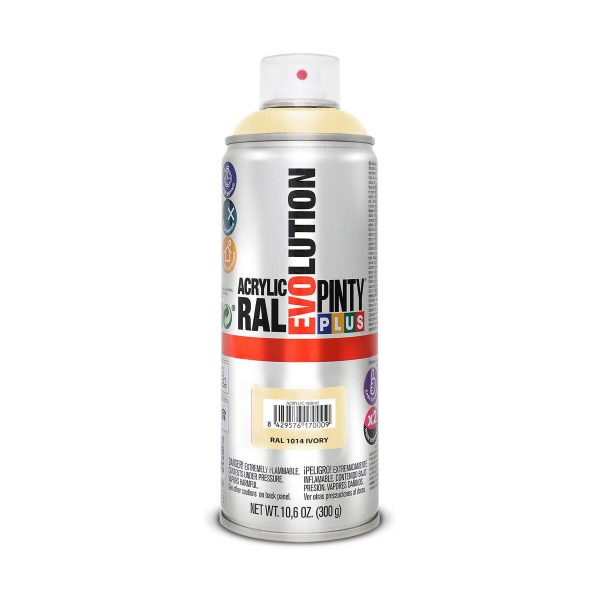 Consigue el oficial Pintura en spray Pintyplus Evolution RAL 1014 400 ml Marfil Oferta