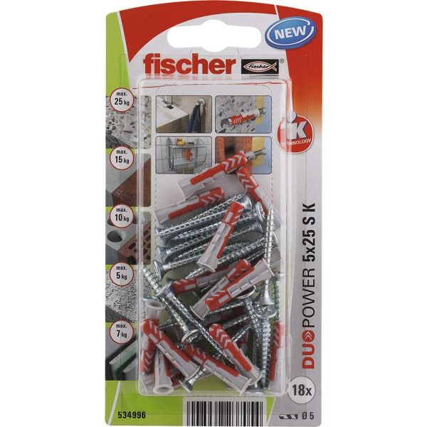 Grandes ahorros en calidad Tacos y tornillos Fischer duopower Tacos y tornillos 18 Unidades (5 x 25 mm) Con descuento - Imagen 3